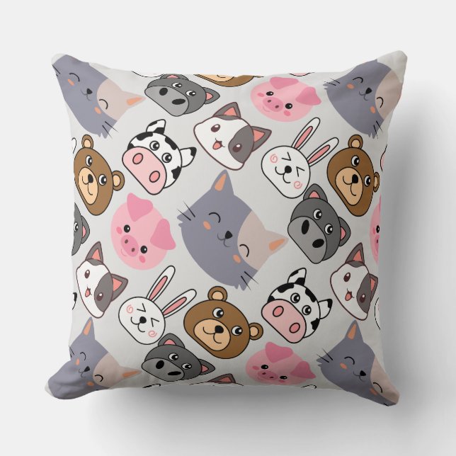 Almofada padrão das cabeças de desenho animado.w offwhite B (Frente)