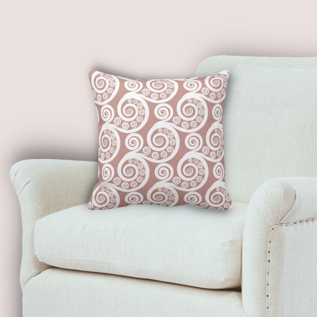 Almofada Padrão das Curvas de Fern Rosa e Branco Divertido (Girly Fun Pink & White Fern Frond Curls Pattern Throw Pillow, Living Room)