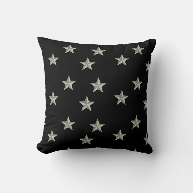 Almofada padrão das estrelas da cinza em preto (Frente)