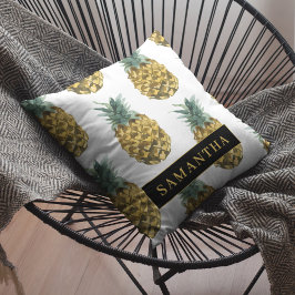 Almofada Padrão De Abacaxi De Aquarela Tropical Com Nome