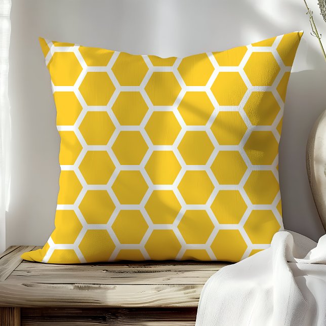 Almofada Padrão de Abelha Mel Chic Amarelo Favo de Mel (Criador carregado)