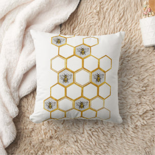 Almofada Padrão de abelhas rainhas em hexágonos de mel de o