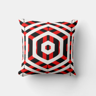 Almofada Padrão de abstrato branco, preto, vermelho, sólido