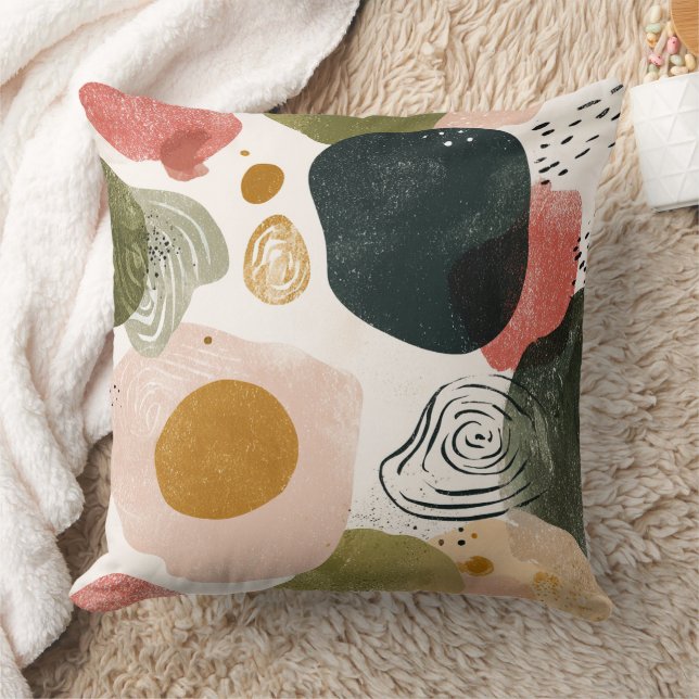 Almofada Padrão de Abstrato de Boho Orgânico em Tom Terrest (Cobertor)