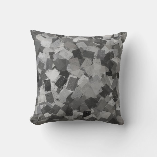Almofada Padrão de Abstrato de Cubismo Preto da cinza (Frente)