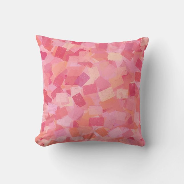 Almofada Padrão de Abstrato do Cubismo Laranja Cor-de-Rosa (Frente)
