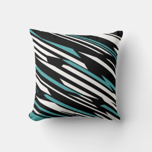 Almofada Padrão de Abstrato Linear Preto, Branco e Teal