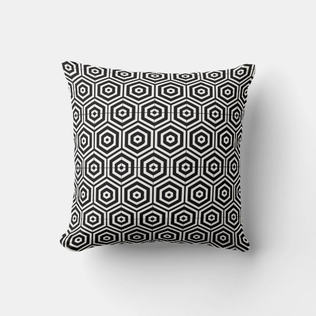Almofada Padrão de abstrato preto e branco sólido para trás (Frente)