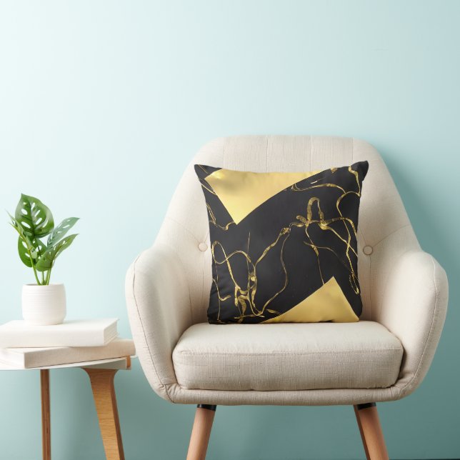 Almofada Padrão de Abstrato preto e Dourado (Cadeira)