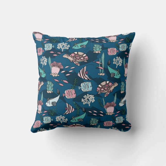 Almofada Padrão de amigos do oceano para crianças (Verso)