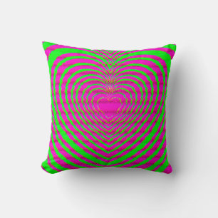Almofada Padrão de Amor do Coração Hipnótico Verde-Rosa Tri