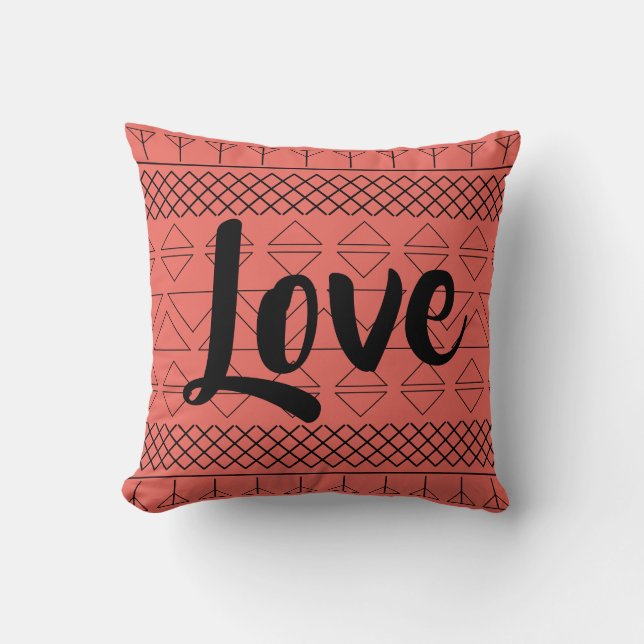 Almofada Padrão de Amor Fofo Coral (Frente)
