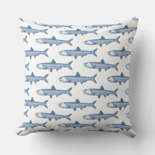 Almofada Padrão de Anchova - Shibori Azul no Branco