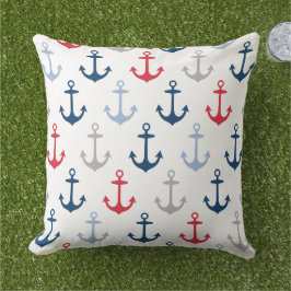Almofada Padrão de Âncora Azul Marinho Vermelho Branco Náut