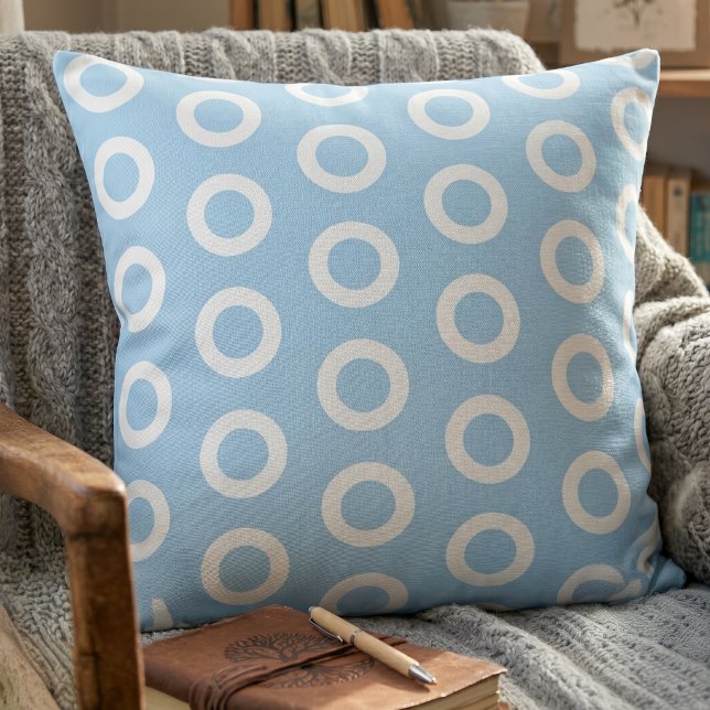 Almofada Padrão de Anel de Círculo Branco Azul Claro Modern (Criador carregado)