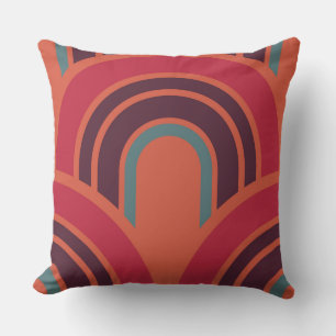 Almofada Padrão de Anos 50 Maroon Laranja Retro