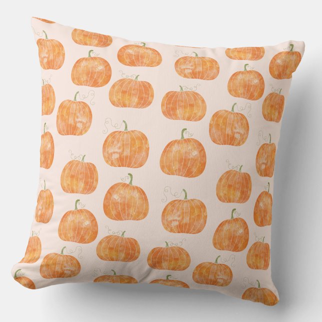 Almofada Padrão de Aquarela de Abóbora (Pumpkin watercolor pattern burnt orange and blush pink throw pillow)