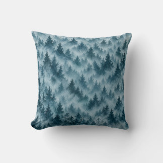Almofada Padrão de aquarela de floresta de pinheiros azul e