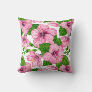 Almofada Padrão de aquarela de hibisco rosa