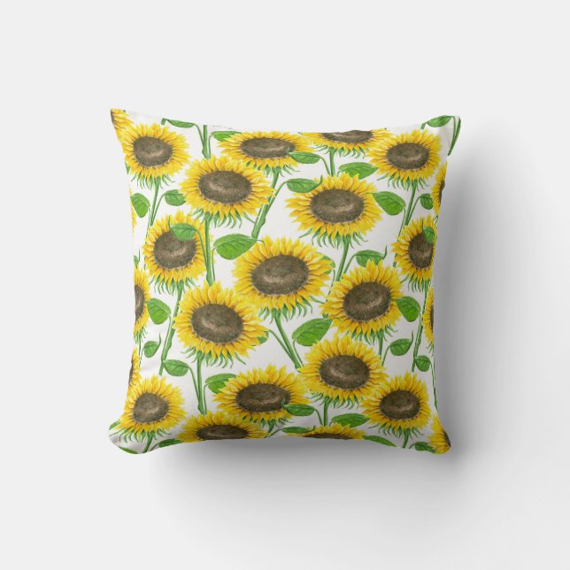 Almofada Padrão de aquarela de Sunflower (Frente)