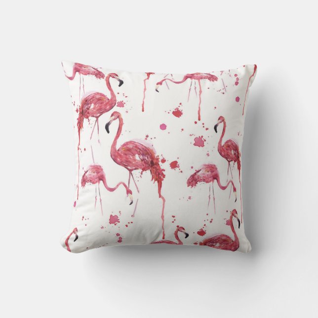 Almofada Padrão de aquarela Flamingo, design vibrante. (Frente)