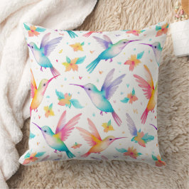 Almofada Padrão de aquarela pastel de beija-flor e floral