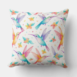 Almofada Padrão de aquarela pastel de beija-flor e floral
