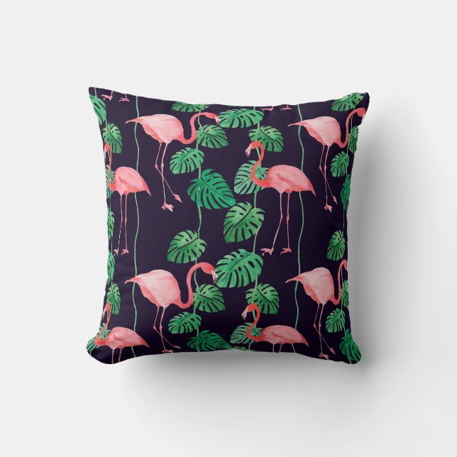 Almofada Padrão de aquarela sem costura com flamingo (Frente)