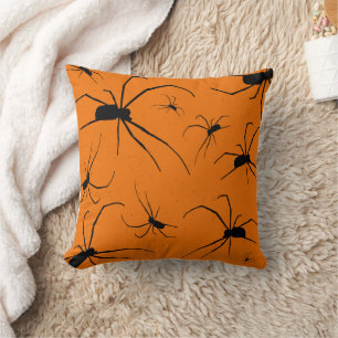 Almofada Padrão de Aranhas de Halloween Laranja, Aranha Pre