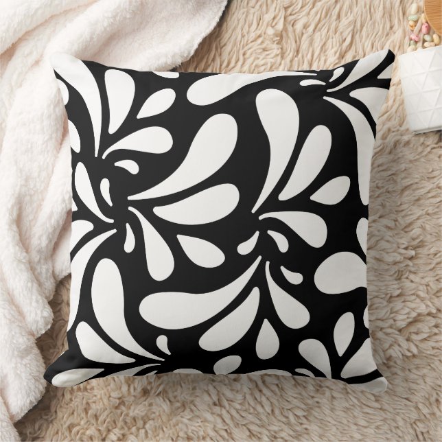 Almofada Padrão de arte das folhas pretas e brancas (Cobertor)