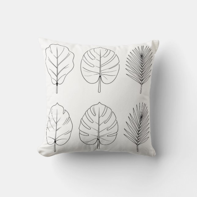 Almofada Padrão de Arte de Folhas Tropicais em Linhas (Frente)