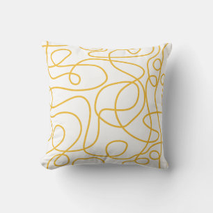 Almofada Padrão de Arte de Linha de Dodle   Amarelo-mostard