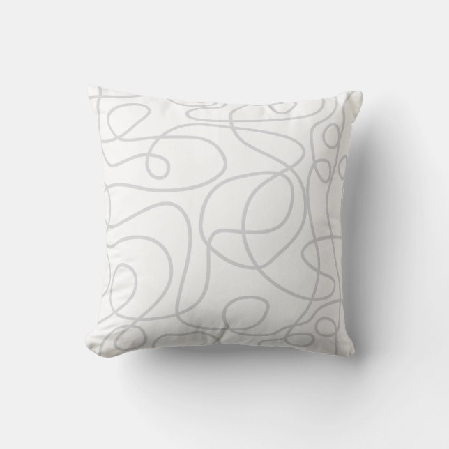 Almofada Padrão de Arte de Linha de Dodle | Cinzas pálidas  (Frente)