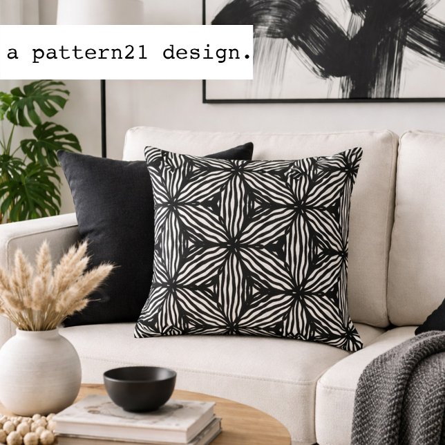 Almofada padrão de arte de linha moderna preto e branco (Criador carregado)