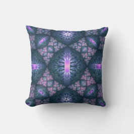 Almofada Padrão de Arte Fractal 3D Turquesa Roxo Rosa