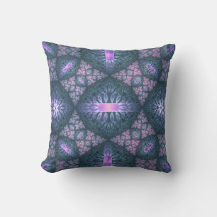Almofada Padrão de Arte Fractal 3D Turquesa Roxo Rosa