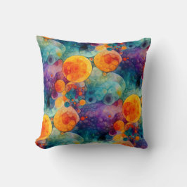 Almofada Padrão de Arte Fractal Laranja Roxo Teal Vibrante
