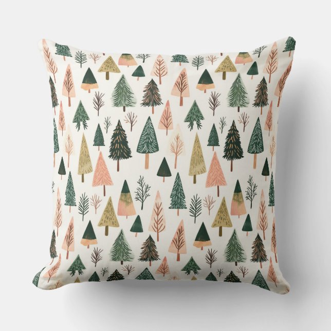 Almofada Padrão de Árvore de Férias Botânicas Whimsical (Frente)