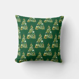 Almofada Padrão de árvore de Natal abstrato verde e dourado