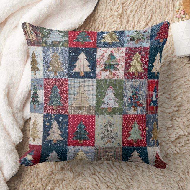 Almofada Padrão de árvore de Natal em patchwork festivo (4) (Cobertor)