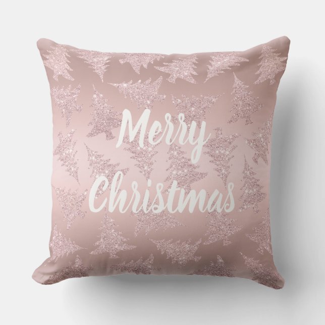 Almofada Padrão de Árvore de Natal Glitter Dourado com Rosa (Frente)