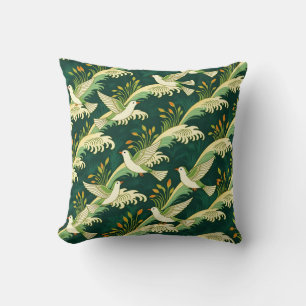 Almofada Padrão de Ave Voadora Art Nouveau Elegante Naturez