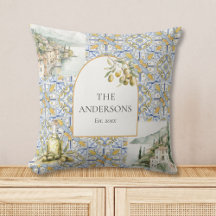 Padrão de Azulejo Azul Amarelo Mediterrâneo Oliva