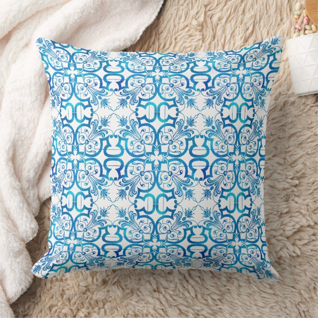 Almofada padrão de azulejo azul índigo (Cobertor)