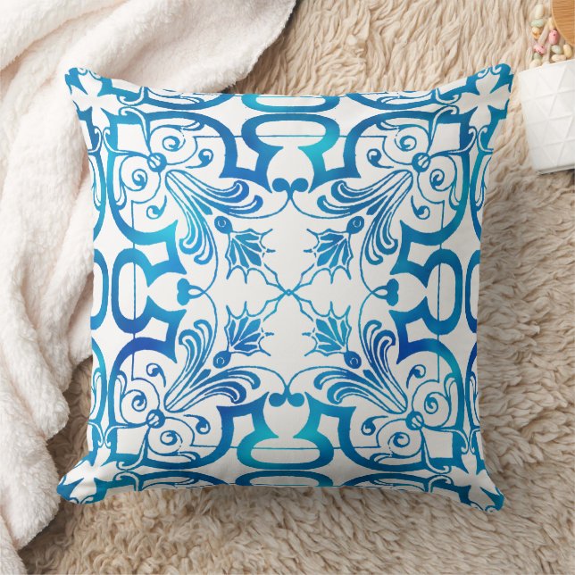 Almofada padrão de azulejo azul índigo (Cobertor)