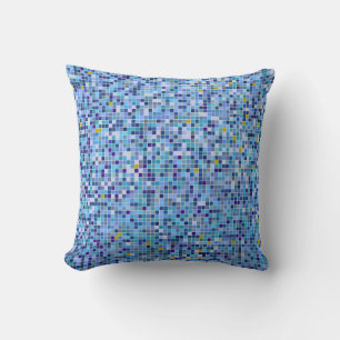 Almofada Padrão de Azulejo de tons azuis mosaicos quadrados