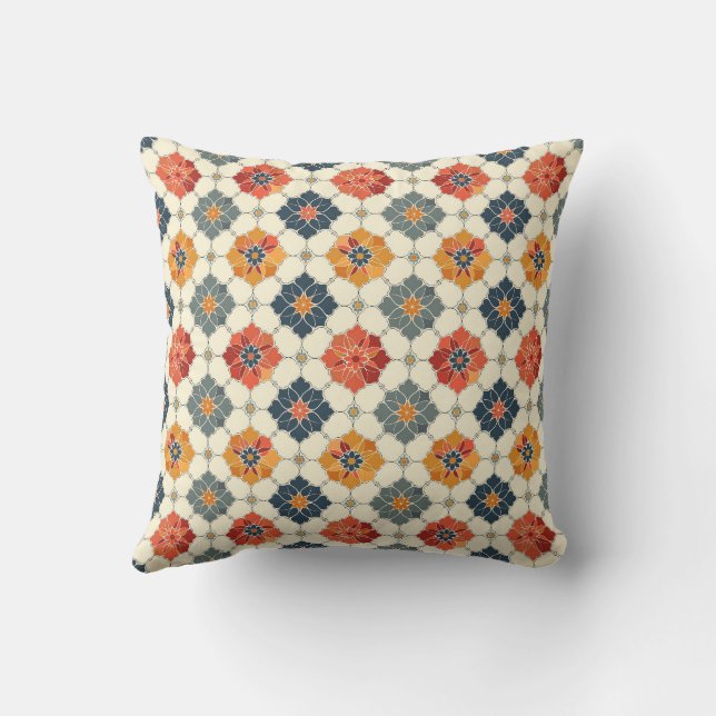 Almofada Padrão de Azulejo Floral Árabe Vintage (Verso)