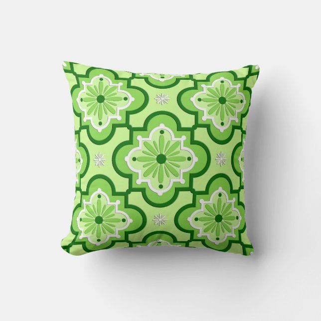 Almofada Padrão de azulejo marroquino - Verde limão (Frente)