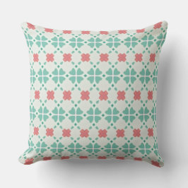 Almofada Padrão de azulejos florais verde menta e rosa