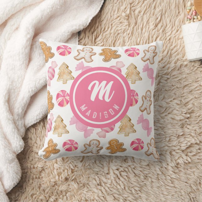 Almofada Padrão de Bala de Gengibre com Inicial de Monogram (Cobertor)